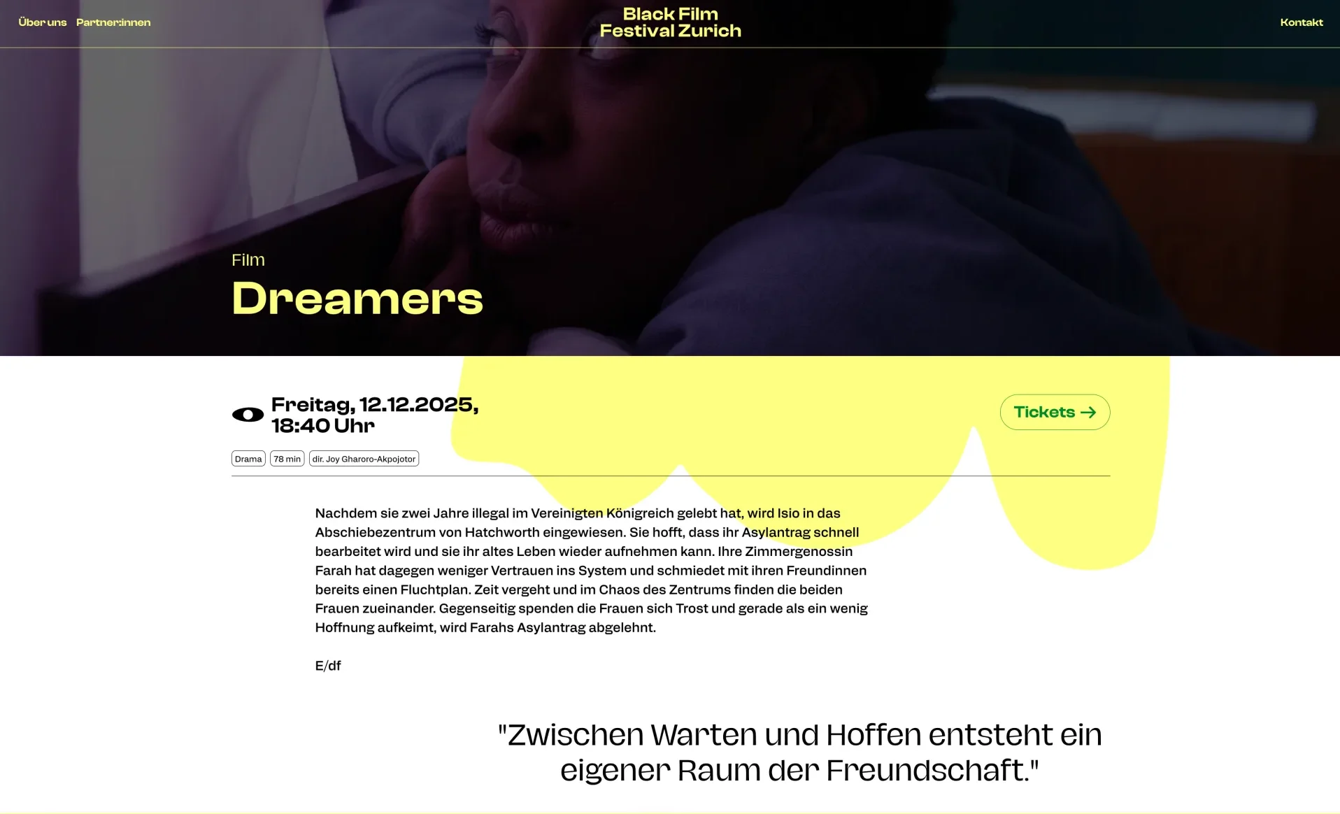 A film’s page, with its screening time and the way through to tickets.