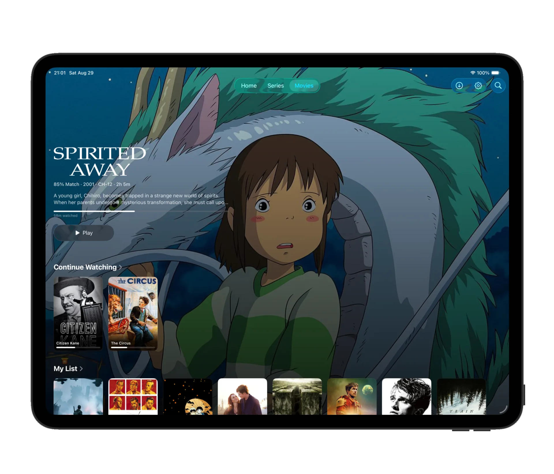 The catalogue on an iPad, a title open over its own artwork.