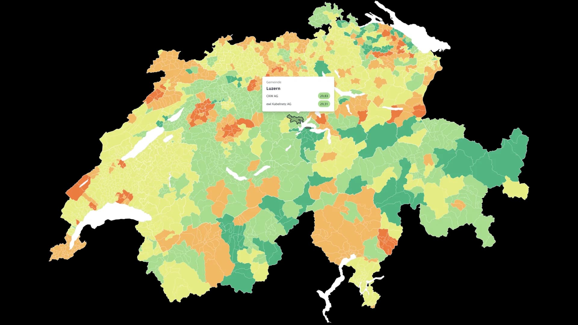 Every municipality in the country at one tariff year, with the operators serving a place named on hover.